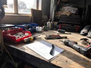 Shop workbench during a morning tool check in Swamp Cooler Service by Aegis Heating and Air