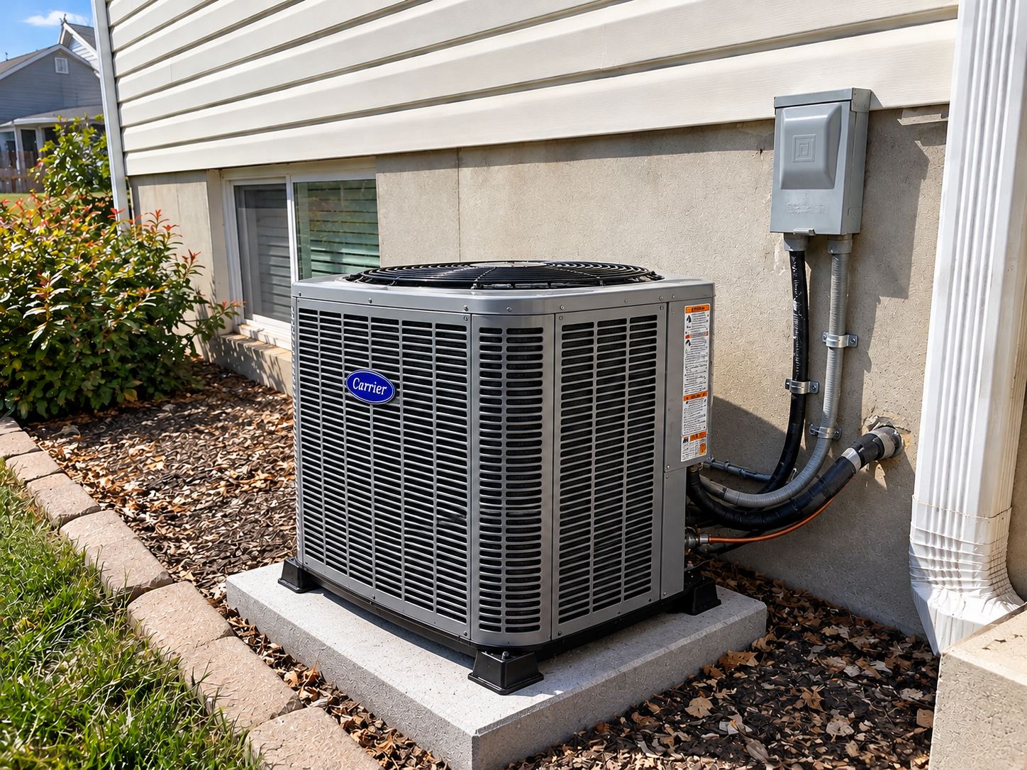 New condenser pad with central AC unit installed by Aegis at Kearns split-level home