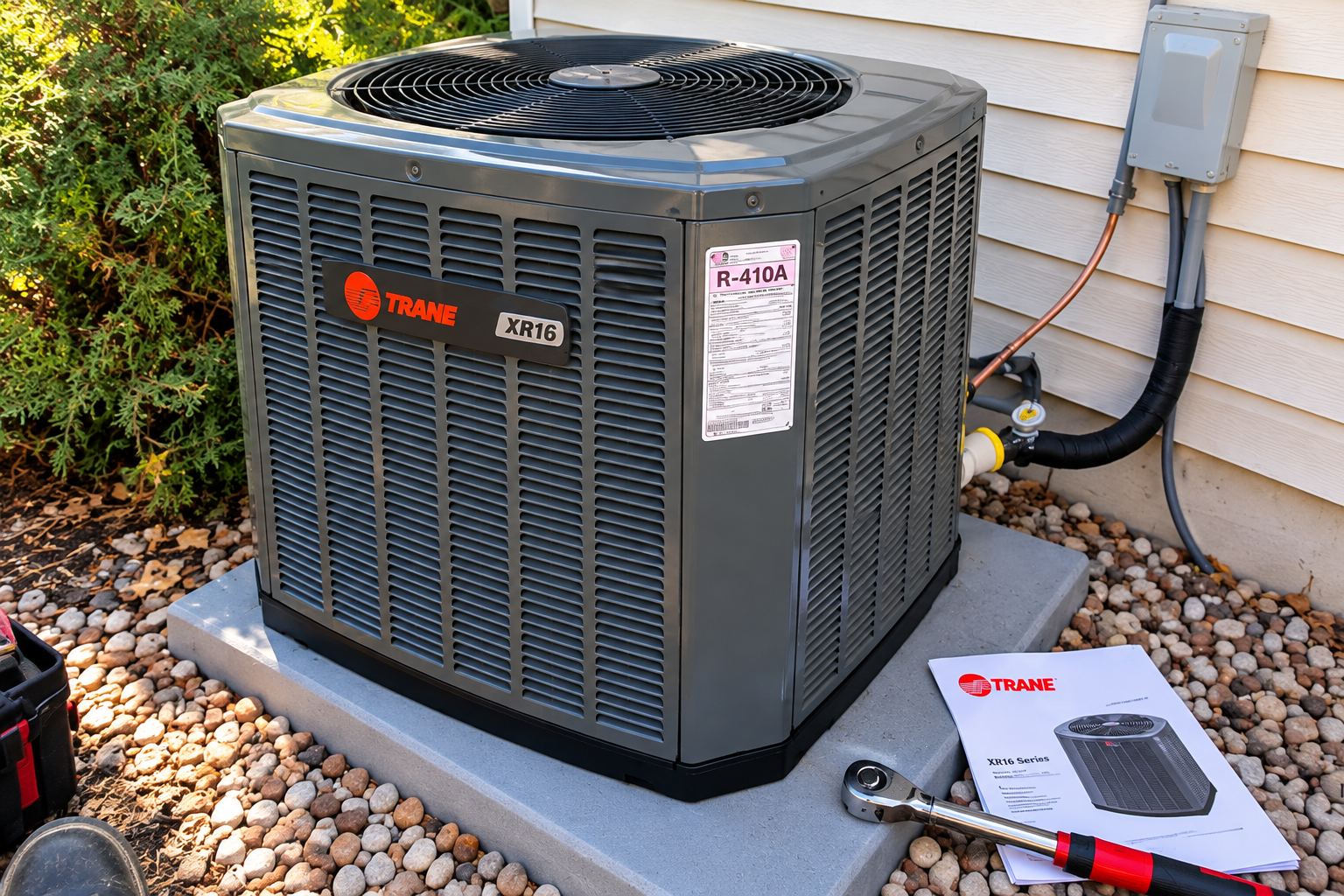 Original R-22 3-ton condenser on 1980s West Valley City rambler before Aegis replacement