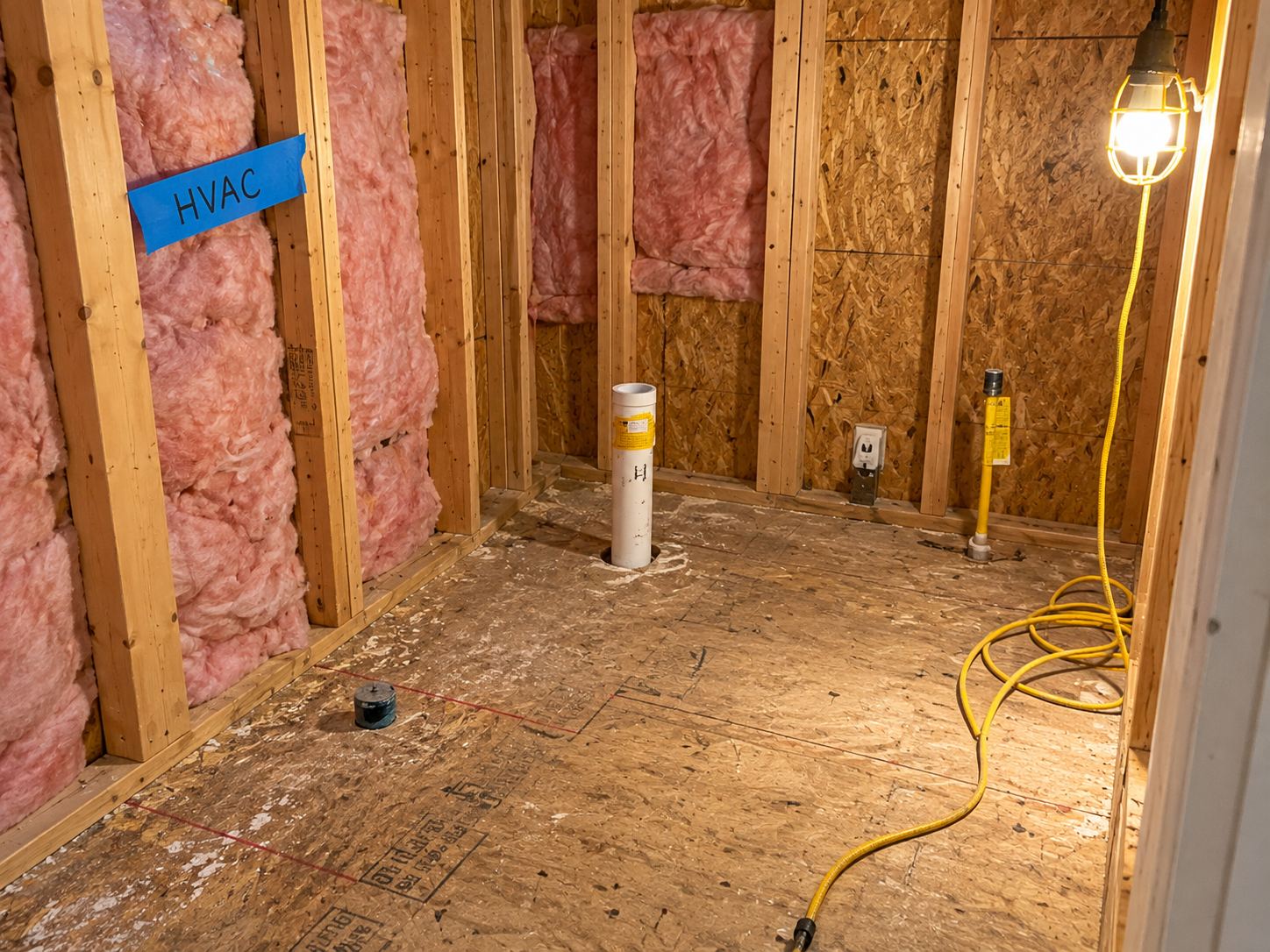 Unfinished mechanical room in new West Valley City build before furnace installation